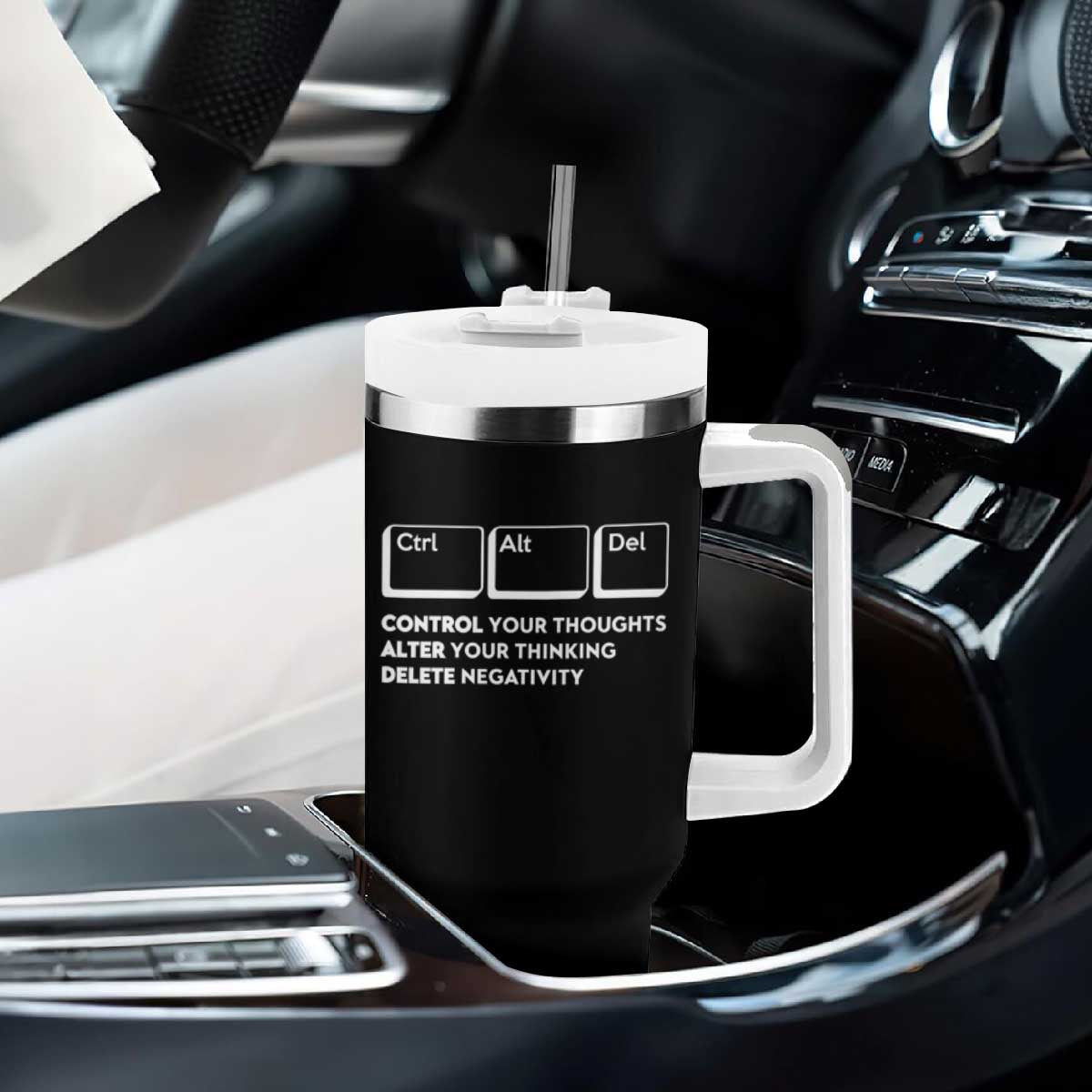 Ctrl Alt Del Suicide Prevention Tumbler With Handle Control Your Thoughts Alter Your Thinking Delete Negativity TS09 Print Your Wear