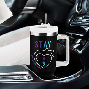 Suicide Prevention Cat Lover Tumbler With Handle You Are Not Alone Cute Cats Stay Semicolon TS09 Print Your Wear