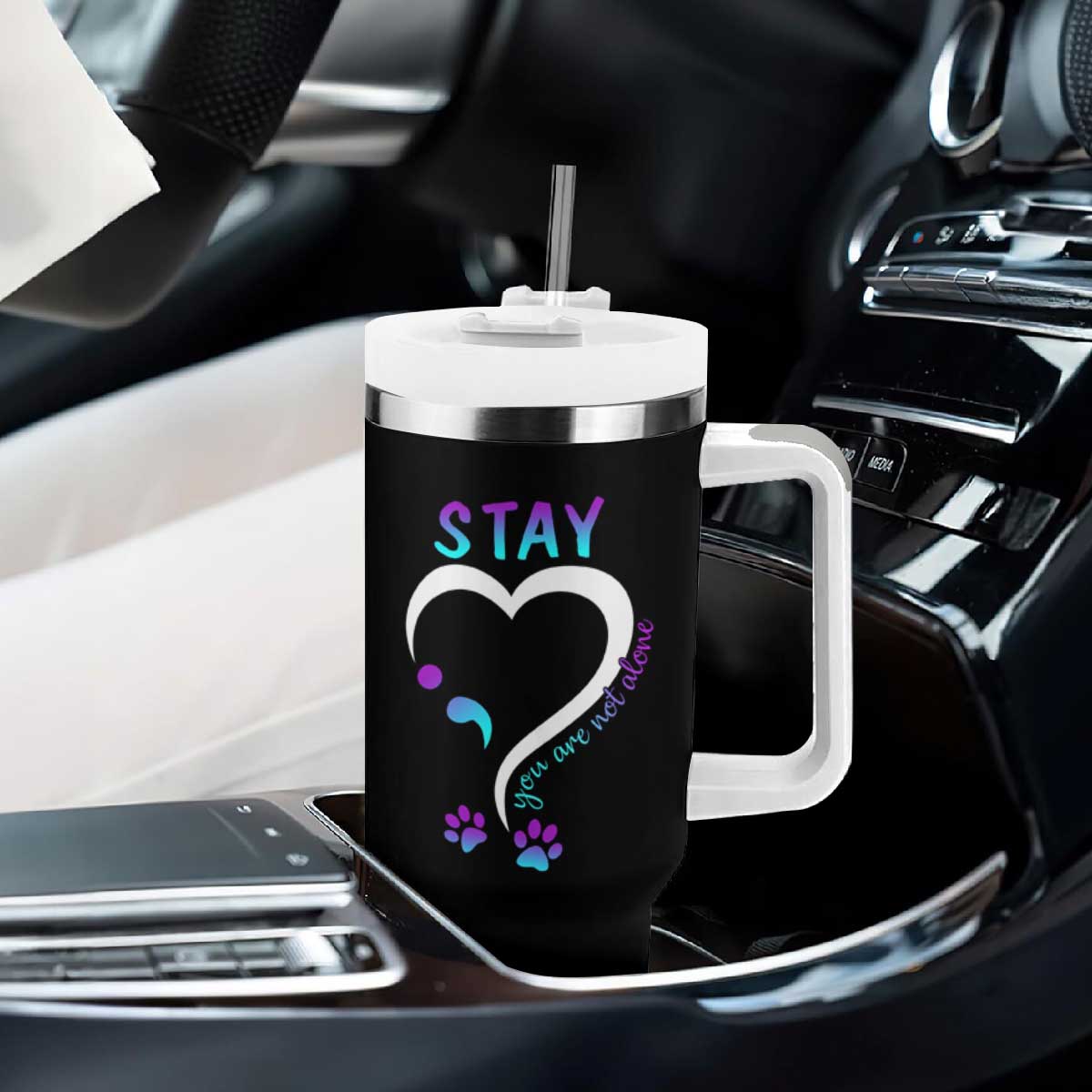Suicide Prevention Dog Lover Tumbler With Handle Stay You Are Not Alone Semicolon TS09 Print Your Wear