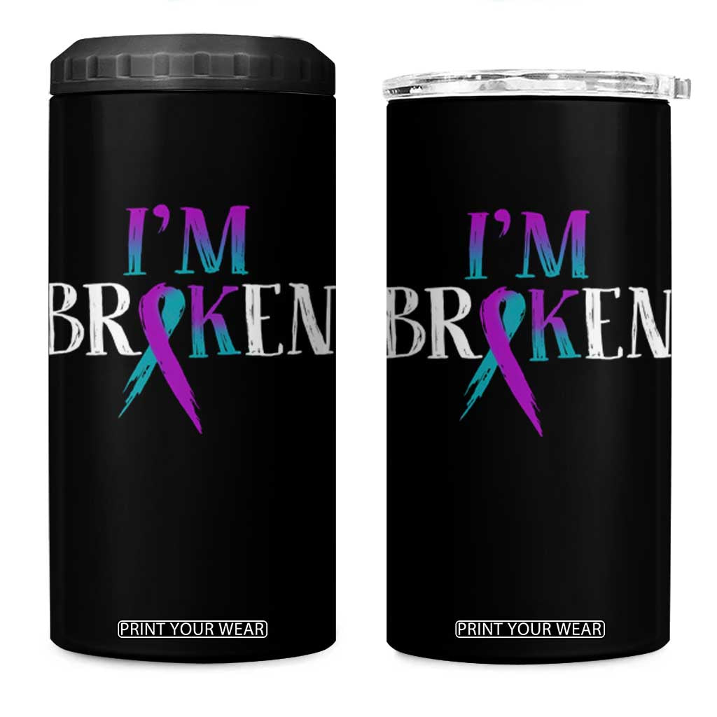 Suicide Prevention 4 in 1 Can Cooler Tumbler I'm Ok Broken Teal And Purple Ribbon TS09 One Size: 16 oz Black Print Your Wear