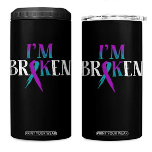 Suicide Prevention 4 in 1 Can Cooler Tumbler I'm Ok Broken Teal And Purple Ribbon TS09 One Size: 16 oz Black Print Your Wear