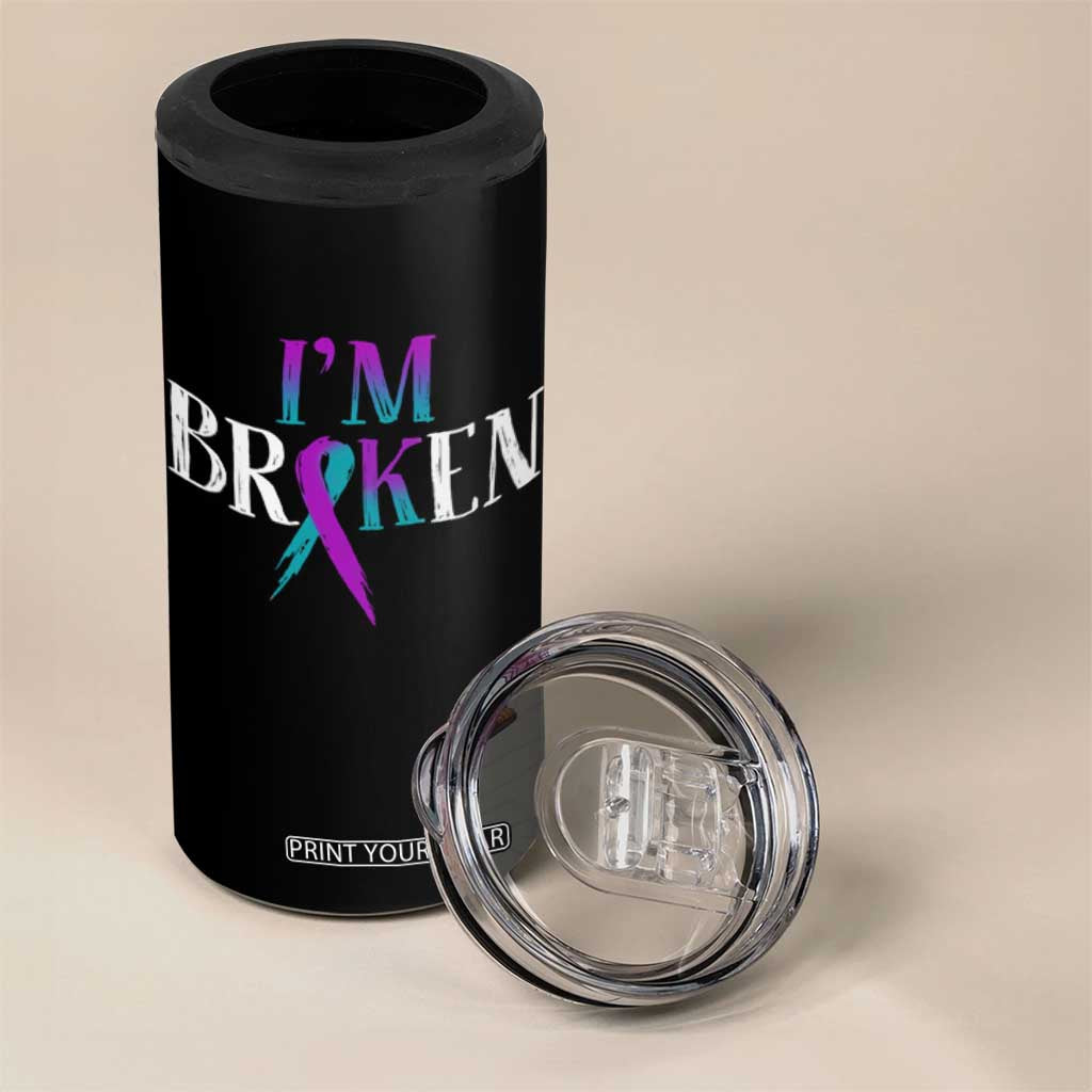 Suicide Prevention 4 in 1 Can Cooler Tumbler I'm Ok Broken Teal And Purple Ribbon TS09 Print Your Wear
