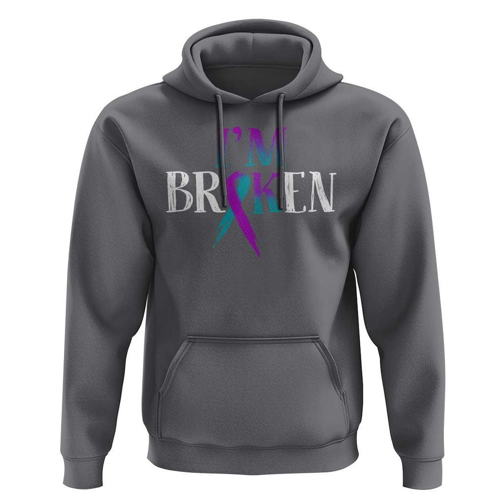 Suicide Prevention Hoodie I'm Ok Broken Teal And Purple Ribbon TS09 Charcoal Print Your Wear
