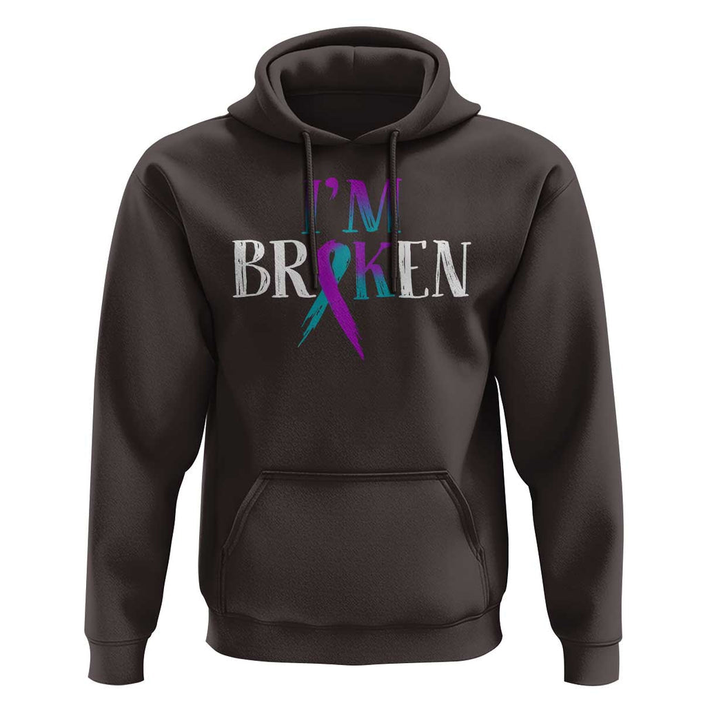 Suicide Prevention Hoodie I'm Ok Broken Teal And Purple Ribbon TS09 Dark Chocolate Print Your Wear