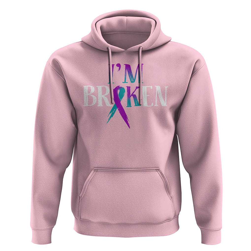 Suicide Prevention Hoodie I'm Ok Broken Teal And Purple Ribbon TS09 Light Pink Print Your Wear