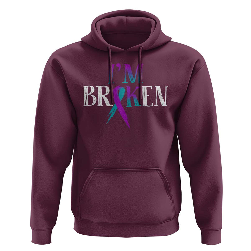 Suicide Prevention Hoodie I'm Ok Broken Teal And Purple Ribbon TS09 Maroon Print Your Wear