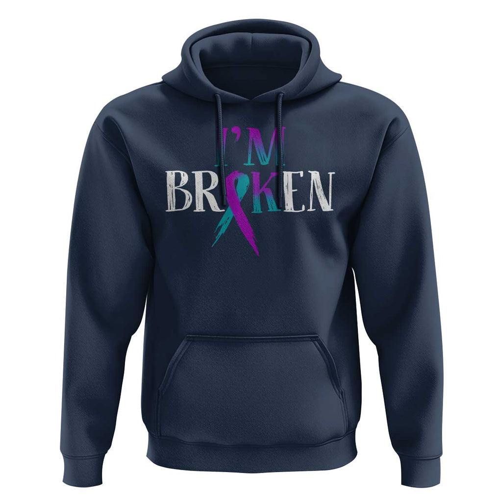 Suicide Prevention Hoodie I'm Ok Broken Teal And Purple Ribbon TS09 Navy Print Your Wear