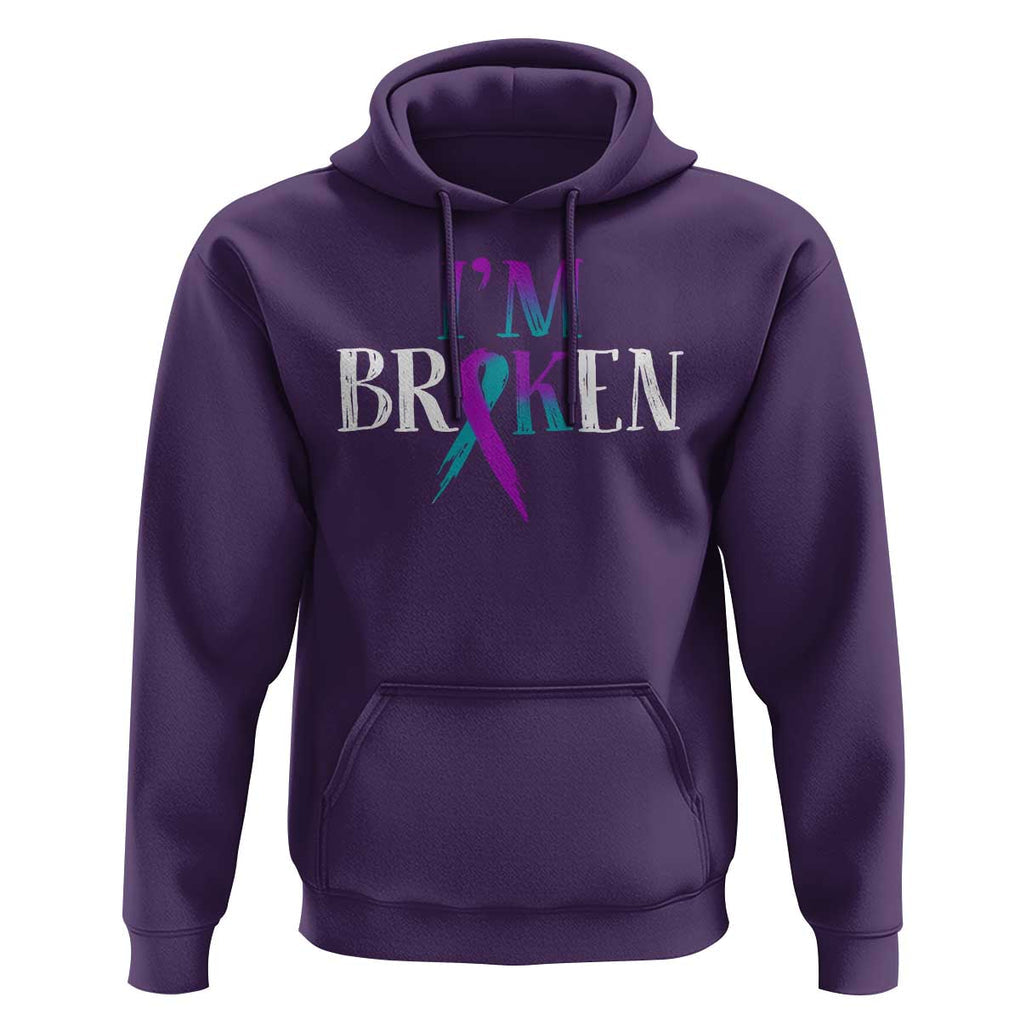 Suicide Prevention Hoodie I'm Ok Broken Teal And Purple Ribbon TS09 Purple Print Your Wear