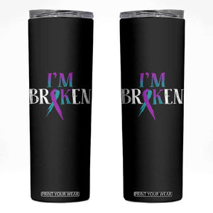Suicide Prevention Skinny Tumbler I'm Ok Broken Teal And Purple Ribbon TS09 Black Print Your Wear