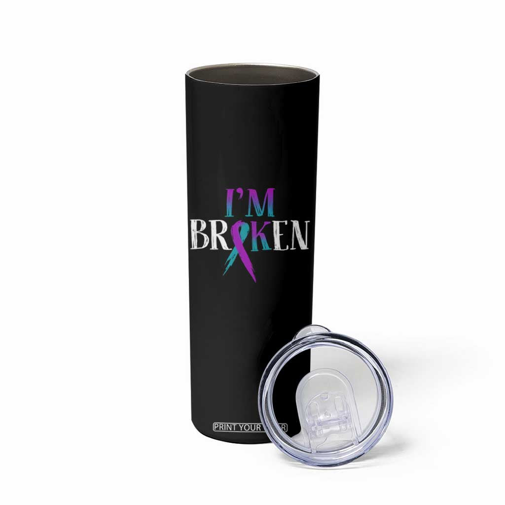 Suicide Prevention Skinny Tumbler I'm Ok Broken Teal And Purple Ribbon TS09 Print Your Wear