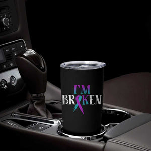 Suicide Prevention Tumbler Cup I'm Ok Broken Teal And Purple Ribbon TS09 Print Your Wear