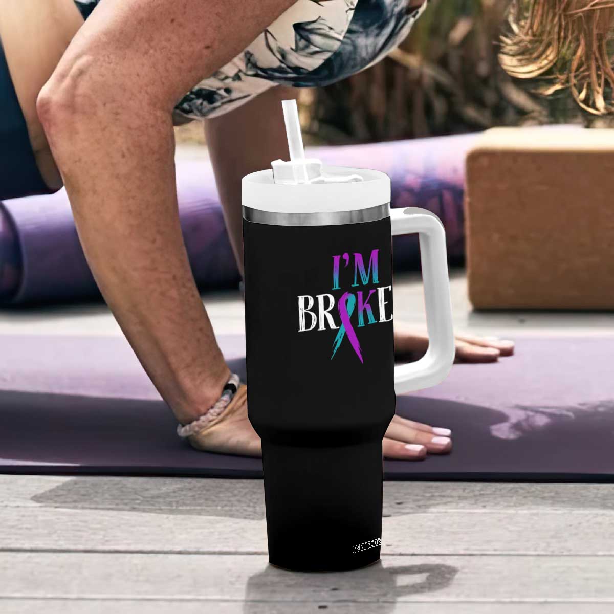 Suicide Prevention Tumbler With Handle I'm Ok Broken Teal And Purple Ribbon TS09 Print Your Wear