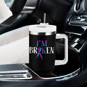 Suicide Prevention Tumbler With Handle I'm Ok Broken Teal And Purple Ribbon TS09 Print Your Wear