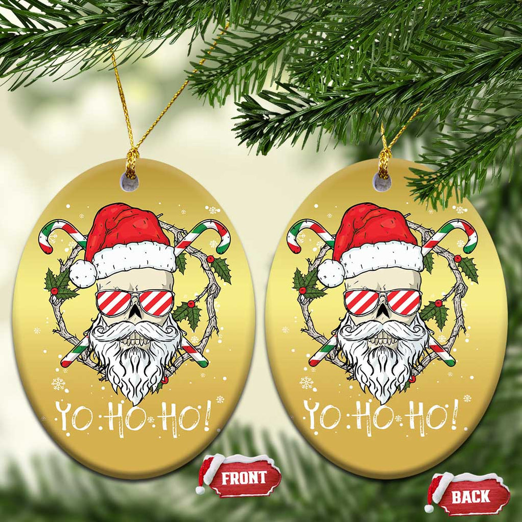 Cool Santa Christmas Ornament Yo Ho Ho Skull Beard Sunglass TS09 Oval Gold Print Your Wear
