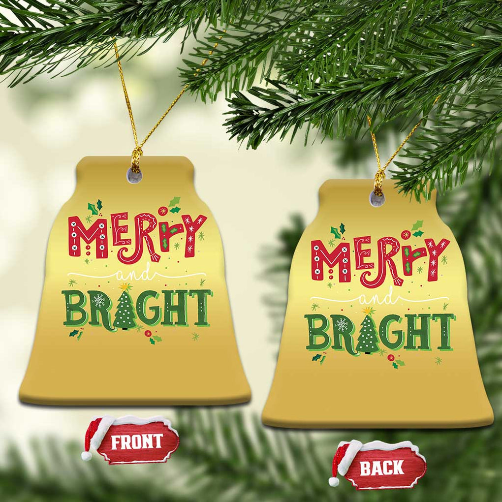 Merry And Bright Christmas Tree Xmas Holiday Christmas Ornament TS09 Bell Flake Gold Print Your Wear