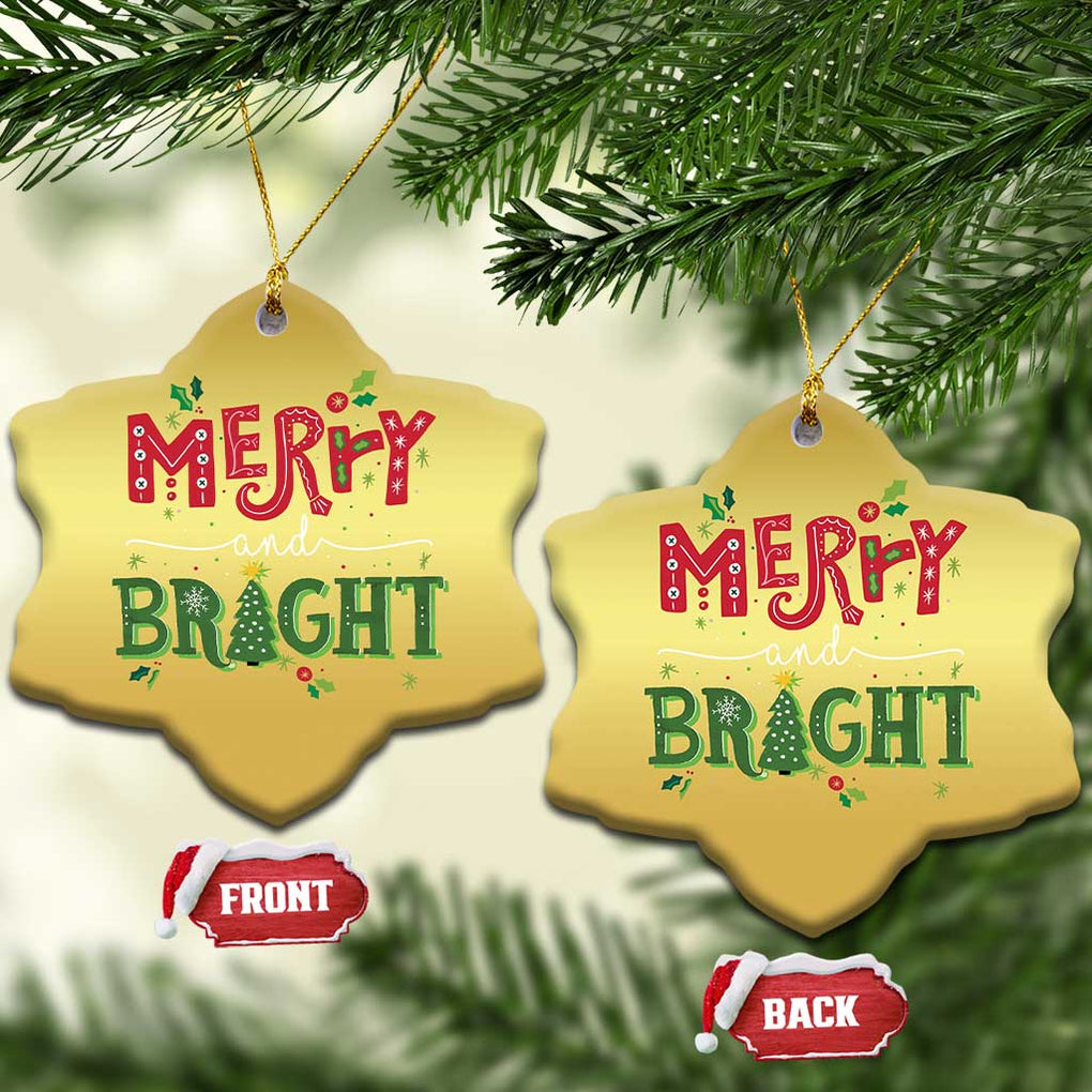 Merry And Bright Christmas Tree Xmas Holiday Christmas Ornament TS09 Snow Flake Gold Print Your Wear