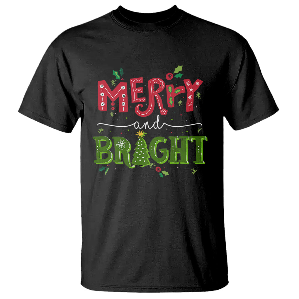 Merry And Bright Christmas Tree Xmas Holiday T Shirt TS09 Light Blue Printyourwear