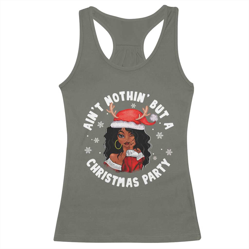 African American Xmas Santa Ain't Nothin' But A Christmas Party Racerback Tank Top TS09 Military Green Print Your Wear