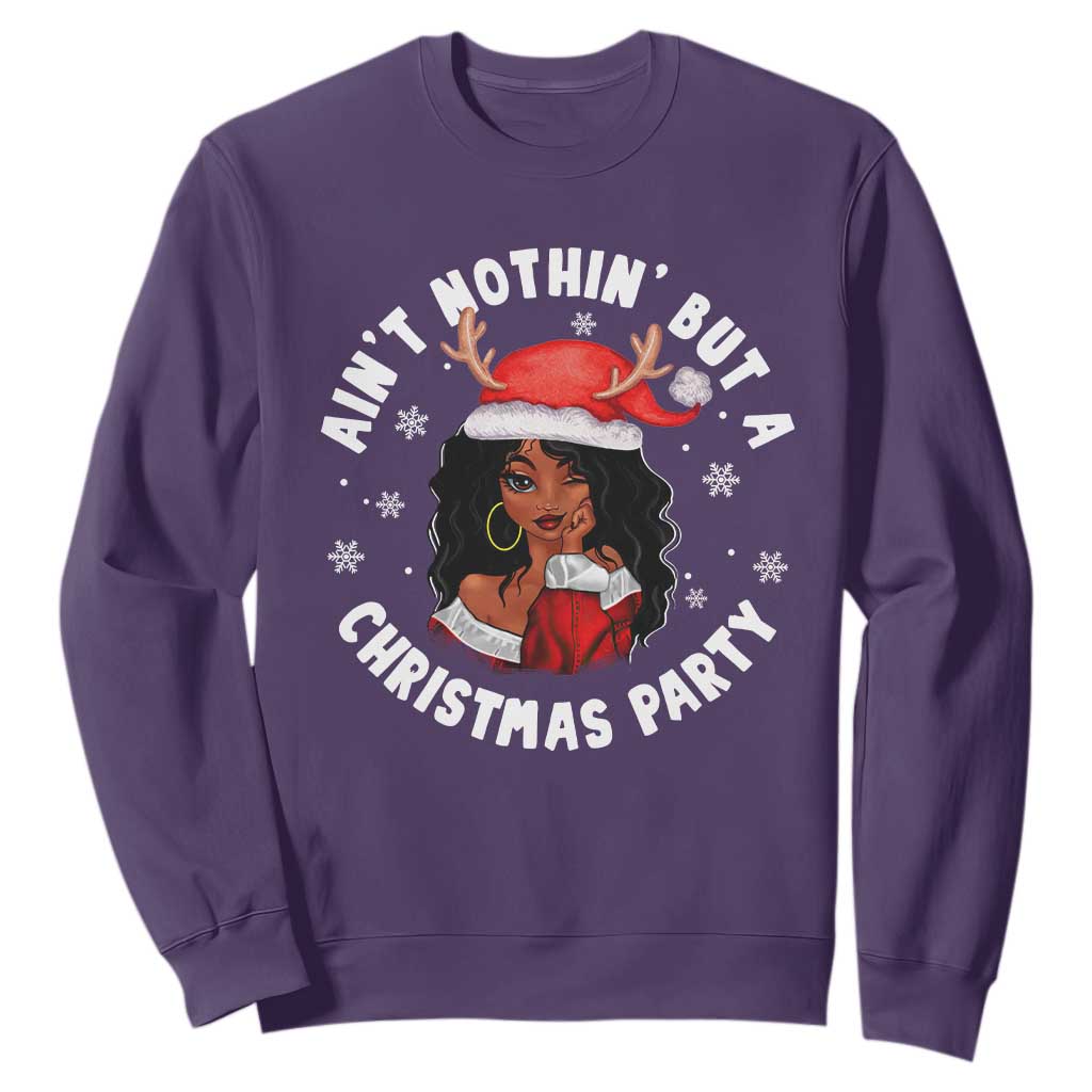 African American Santa Ain't Nothin' But A Christmas Party Sweatshirt TS09 Purple Printyourwear