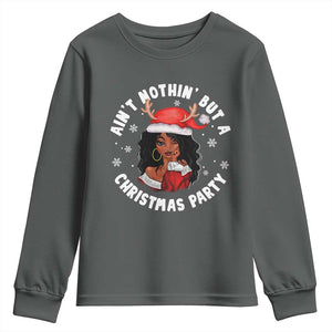 African American Xmas Santa Ain't Nothin' But A Christmas Party Youth Sweatshirt TS09 Dark Heather Print Your Wear