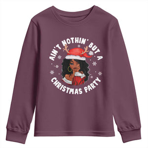 African American Xmas Santa Ain't Nothin' But A Christmas Party Youth Sweatshirt TS09 Maroon Print Your Wear