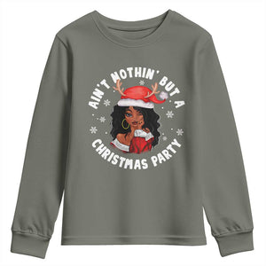 African American Xmas Santa Ain't Nothin' But A Christmas Party Youth Sweatshirt TS09 Military Green Print Your Wear