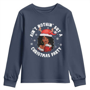 African American Xmas Santa Ain't Nothin' But A Christmas Party Youth Sweatshirt TS09 Navy Print Your Wear