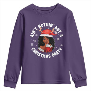 African American Xmas Santa Ain't Nothin' But A Christmas Party Youth Sweatshirt TS09 Purple Print Your Wear
