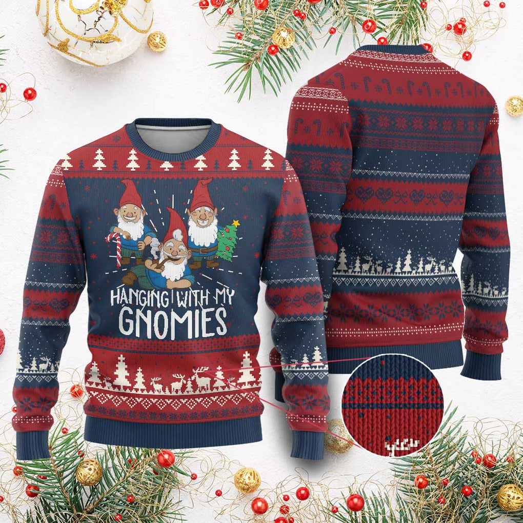 Funny Xmas Garden Ugly Christmas Sweater Hanging With My Gnomies TS09 Burgundy Print Your Wear