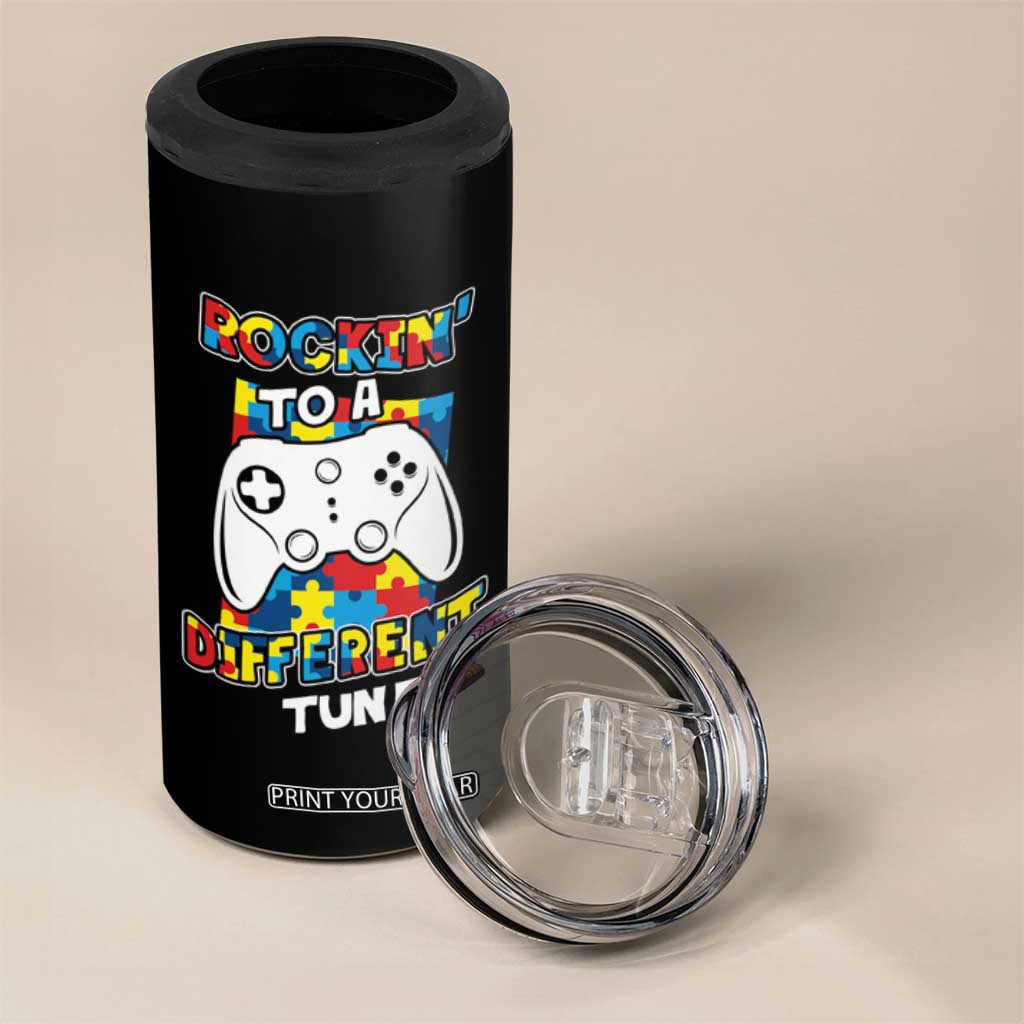 Autism Awareness 4 in 1 Can Cooler Tumbler Rocking To A Different Tune Autistic Gamer TS09 Print Your Wear
