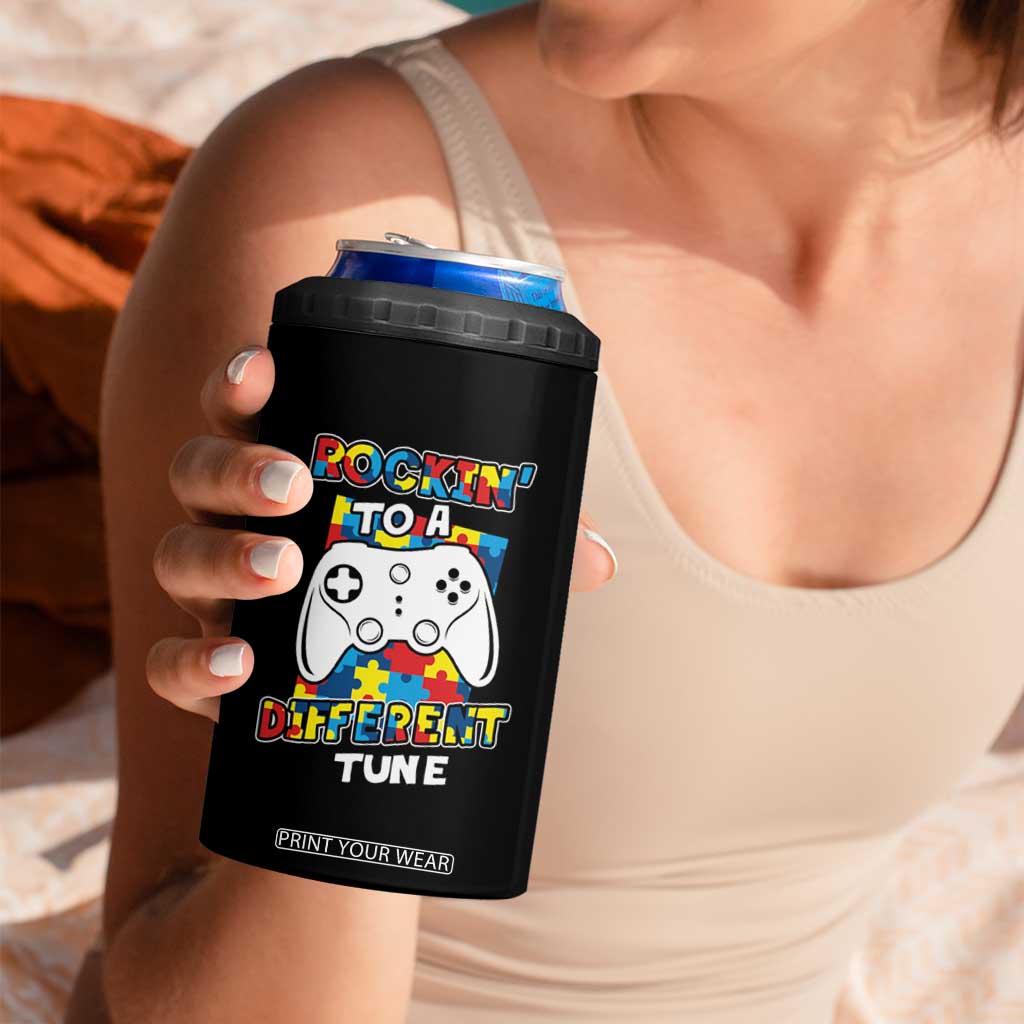 Autism Awareness 4 in 1 Can Cooler Tumbler Rocking To A Different Tune Autistic Gamer TS09 Print Your Wear