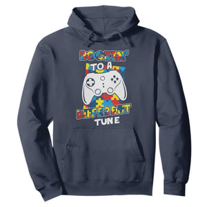 Autism Awareness Hoodie Rocking To A Different Tune Autistic Gamer TS09 Navy Printyourwear