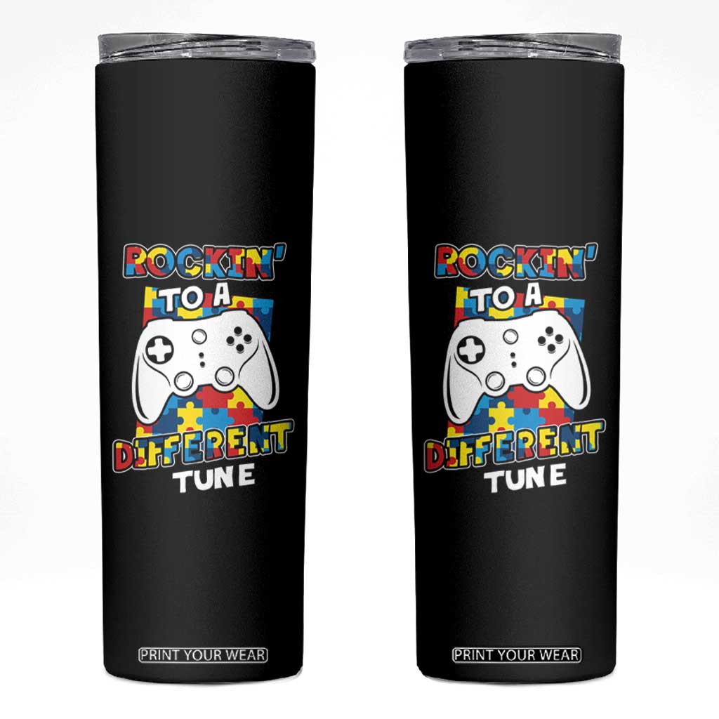 Autism Awareness Skinny Tumbler Rocking To A Different Tune Autistic Gamer TS09 Black Print Your Wear