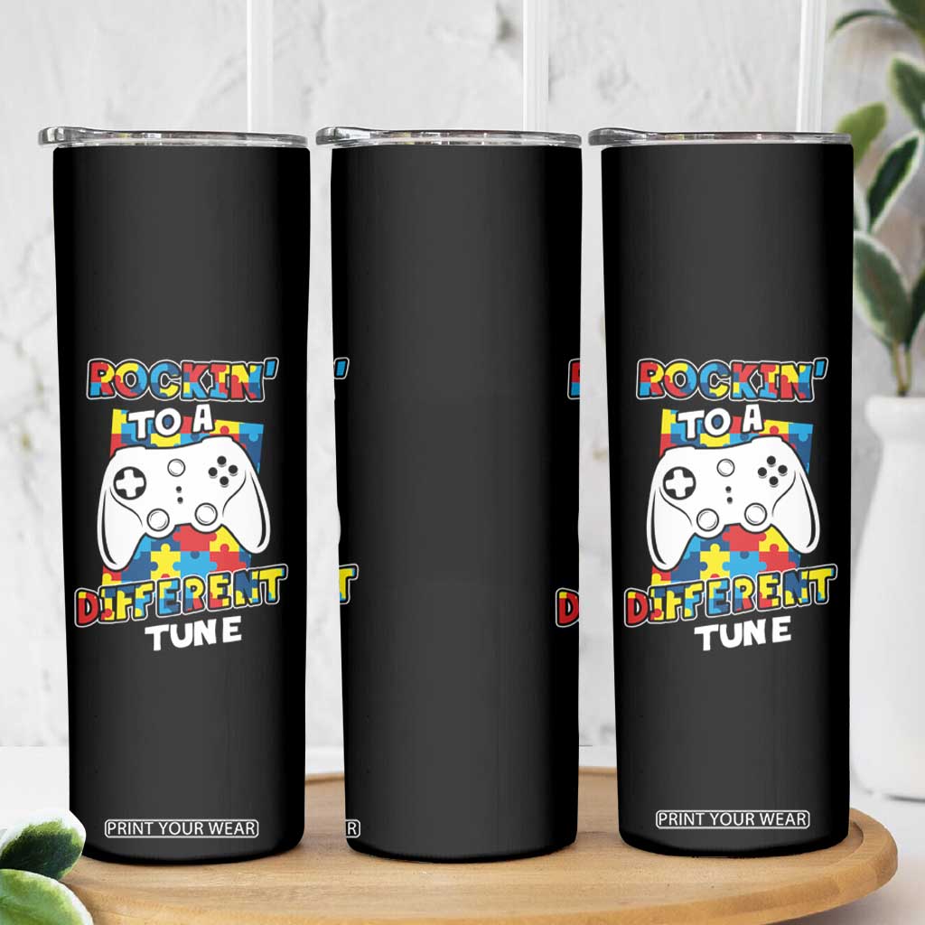 Autism Awareness Skinny Tumbler Rocking To A Different Tune Autistic Gamer TS09 Print Your Wear