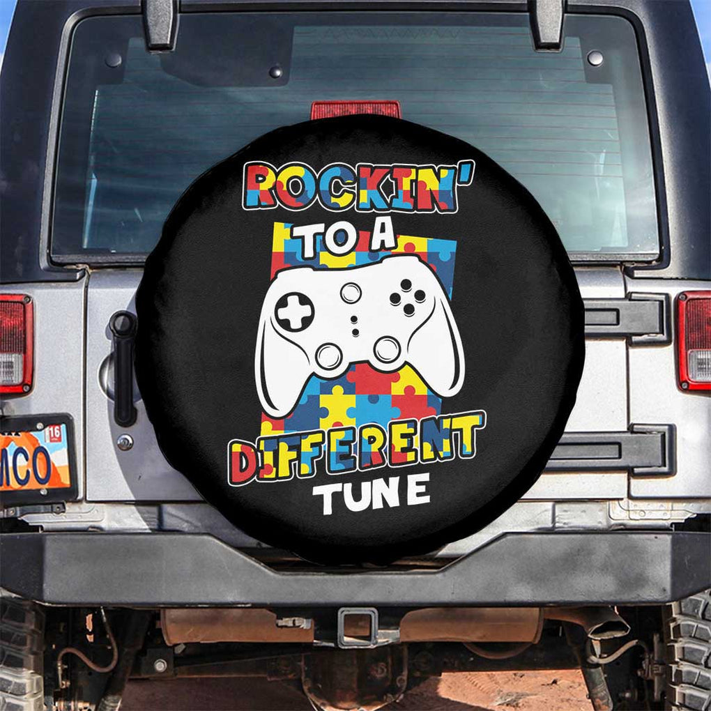 Autism Awareness Spare Tire Cover Rocking To A Different Tune Autistic Gamer TS09 No hole Black Print Your Wear