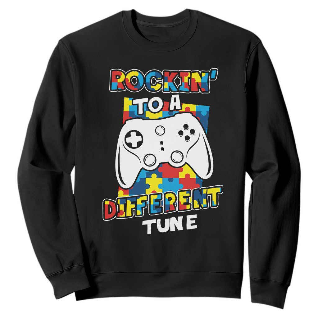 Autism Awareness Sweatshirt Rocking To A Different Tune Autistic Gamer TS09 Black Printyourwear