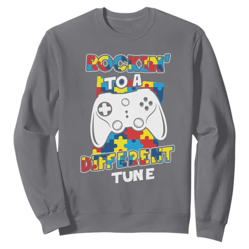 Autism Awareness Sweatshirt Rocking To A Different Tune Autistic Gamer TS09 Charcoal Printyourwear