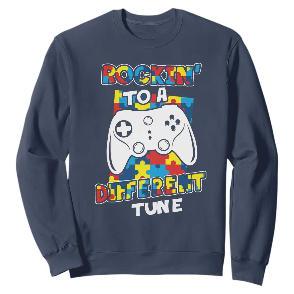 Autism Awareness Sweatshirt Rocking To A Different Tune Autistic Gamer TS09 Navy Printyourwear