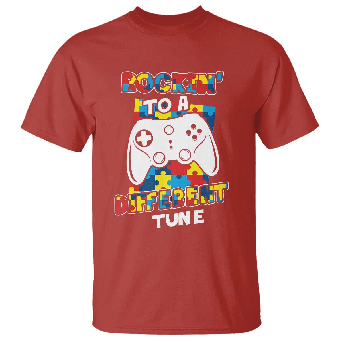 Autism Awareness T Shirt Rocking To A Different Tune Autistic Gamer TS09 Red Printyourwear