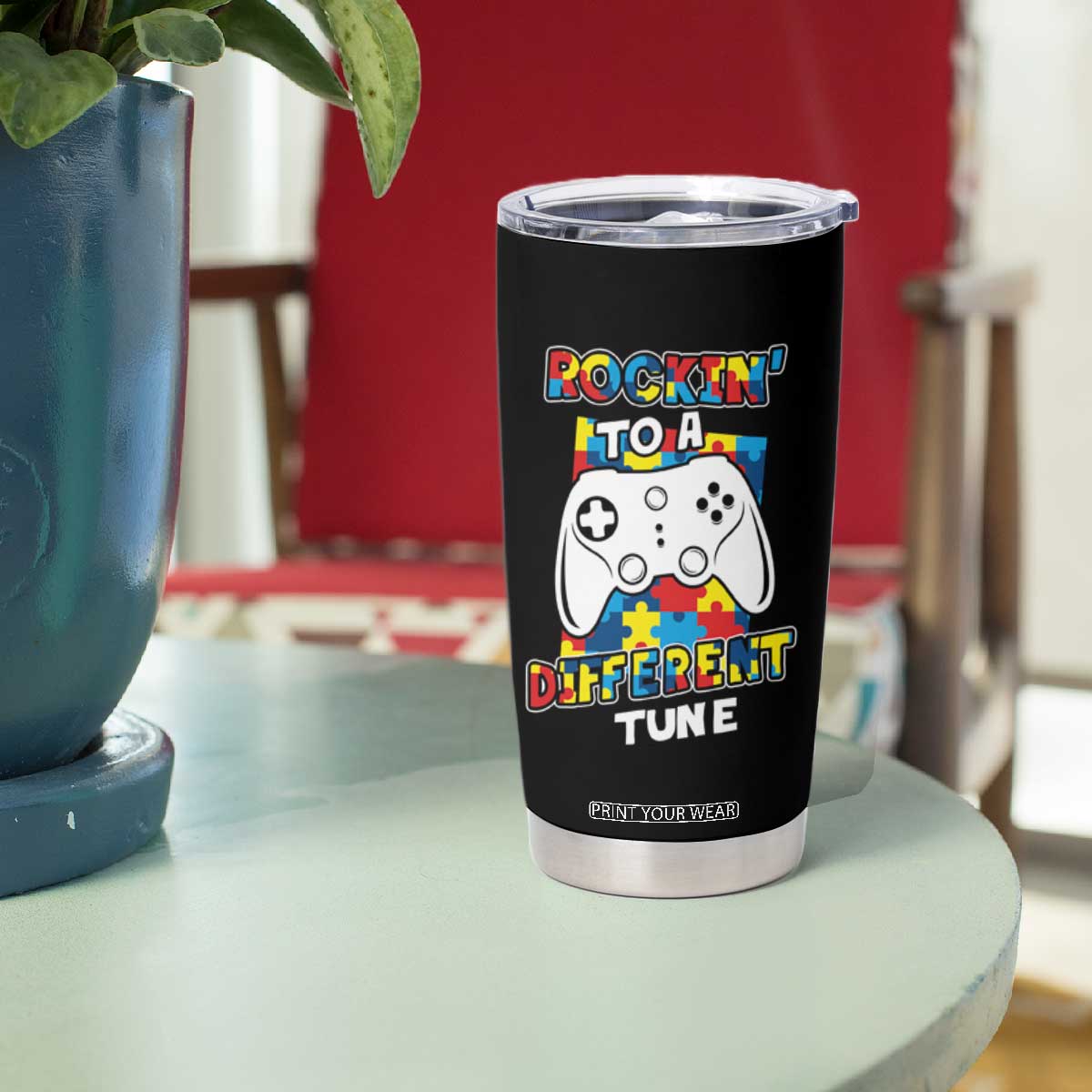 Autism Awareness Tumbler Cup Rocking To A Different Tune Autistic Gamer TS09 Print Your Wear