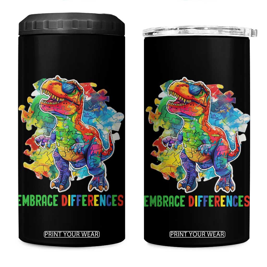 Autism Awareness 4 in 1 Can Cooler Tumbler Embrace Differences Puzzle Dinosaur TS09 One Size: 16 oz Black Print Your Wear