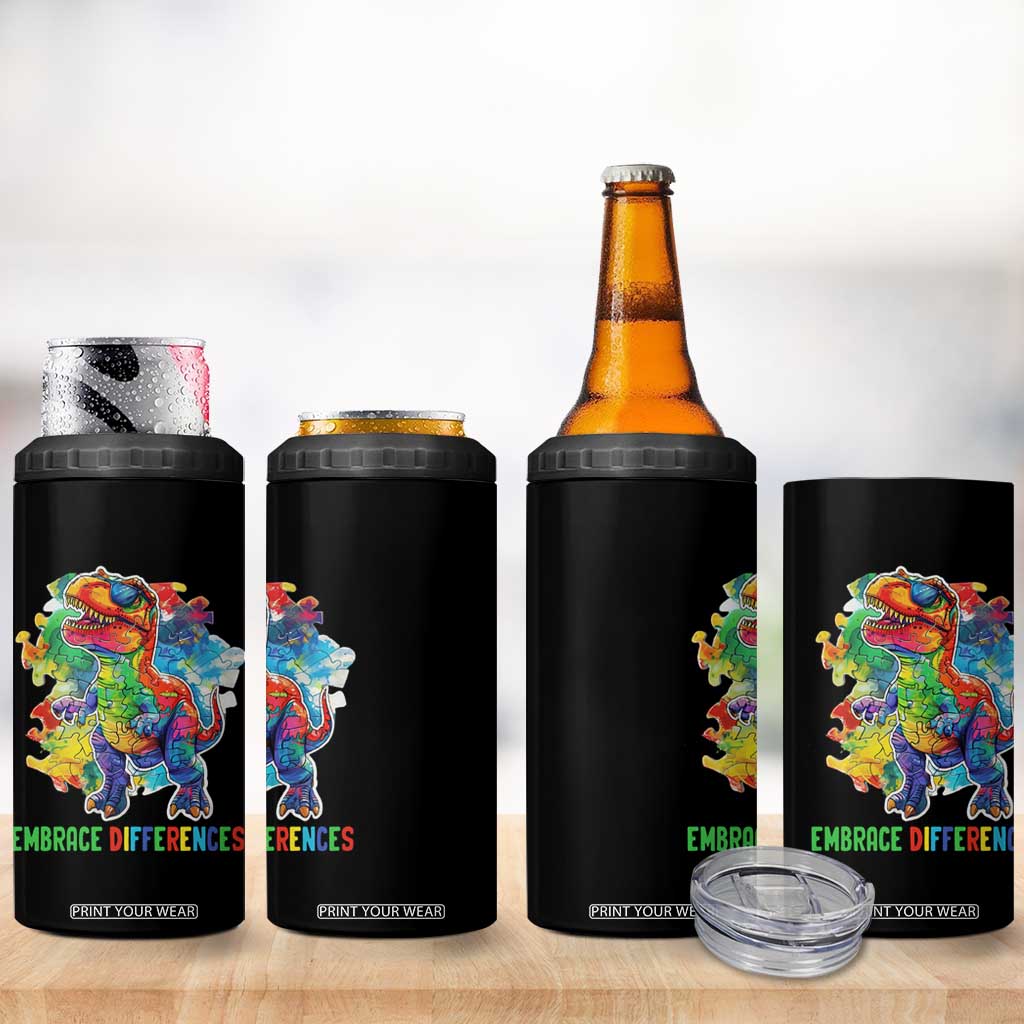 Autism Awareness 4 in 1 Can Cooler Tumbler Embrace Differences Puzzle Dinosaur TS09 Print Your Wear
