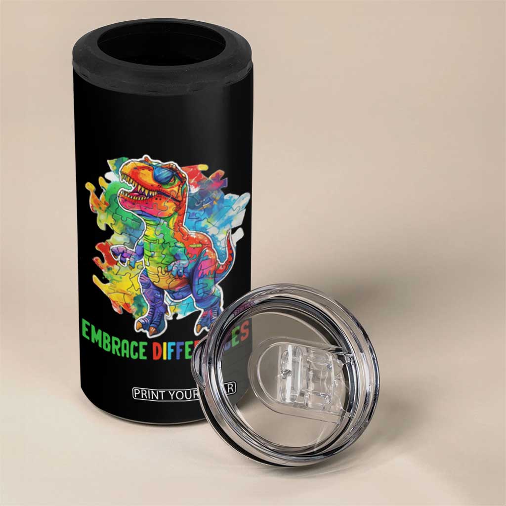 Autism Awareness 4 in 1 Can Cooler Tumbler Embrace Differences Puzzle Dinosaur TS09 Print Your Wear