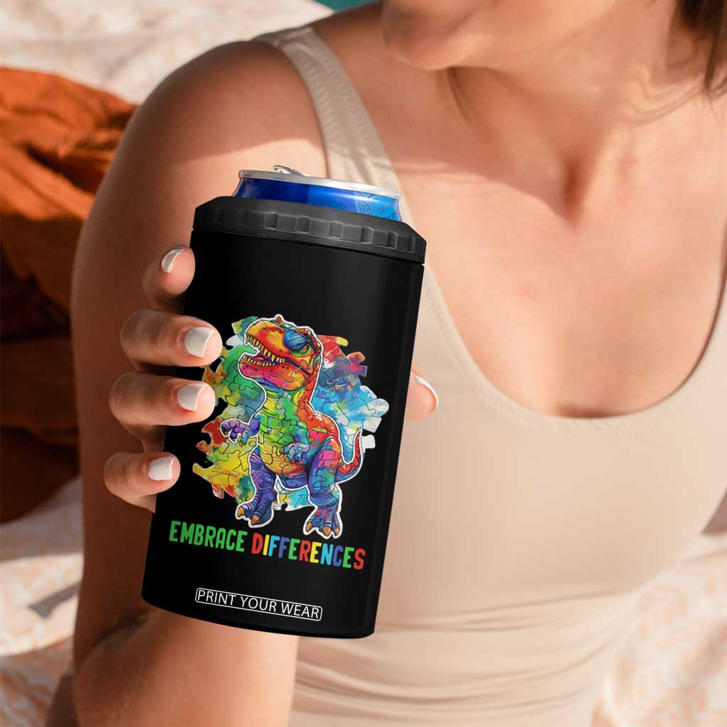 Autism Awareness 4 in 1 Can Cooler Tumbler Embrace Differences Puzzle Dinosaur TS09 Print Your Wear