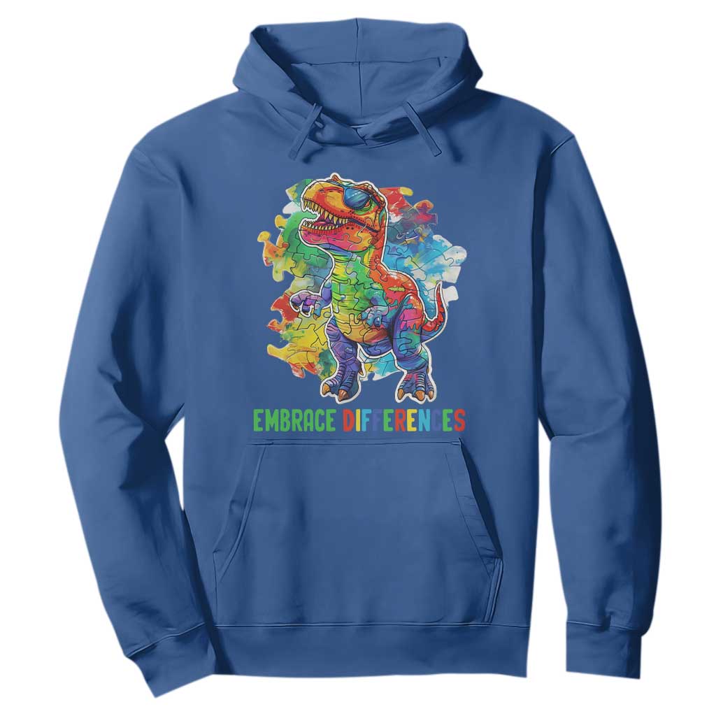 Autism Awareness Hoodie Embrace Differences Puzzle Dinosaur TS09 Royal Blue Printyourwear