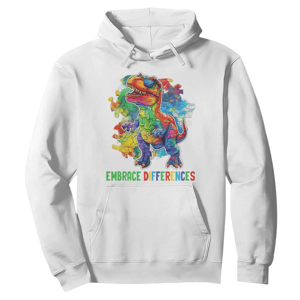 Autism Awareness Hoodie Embrace Differences Puzzle Dinosaur TS09 White Printyourwear