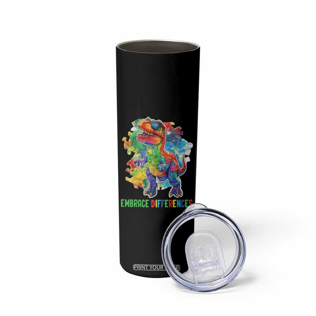 Autism Awareness Skinny Tumbler Embrace Differences Puzzle Dinosaur TS09 Print Your Wear