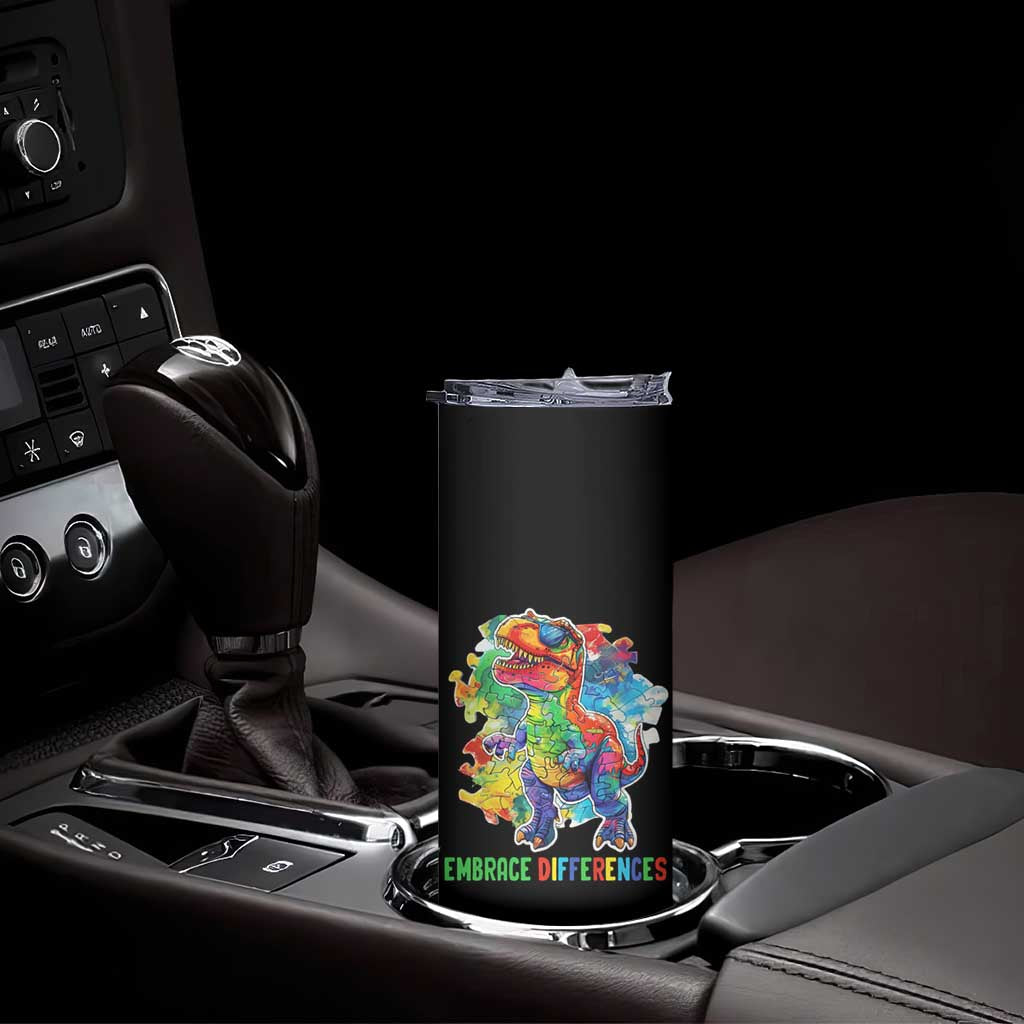Autism Awareness Skinny Tumbler Embrace Differences Puzzle Dinosaur TS09 Print Your Wear