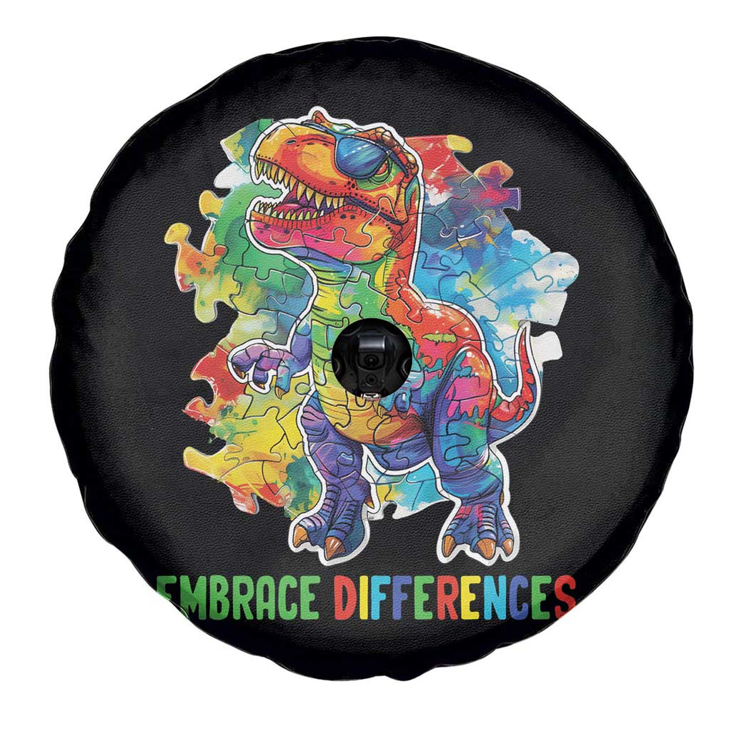 Autism Awareness Spare Tire Cover Embrace Differences Puzzle Dinosaur TS09 Print Your Wear