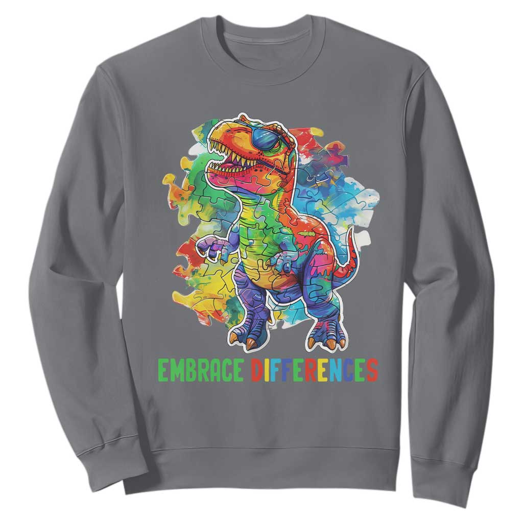 Autism Awareness Sweatshirt Embrace Differences Puzzle Dinosaur TS09 Charcoal Printyourwear